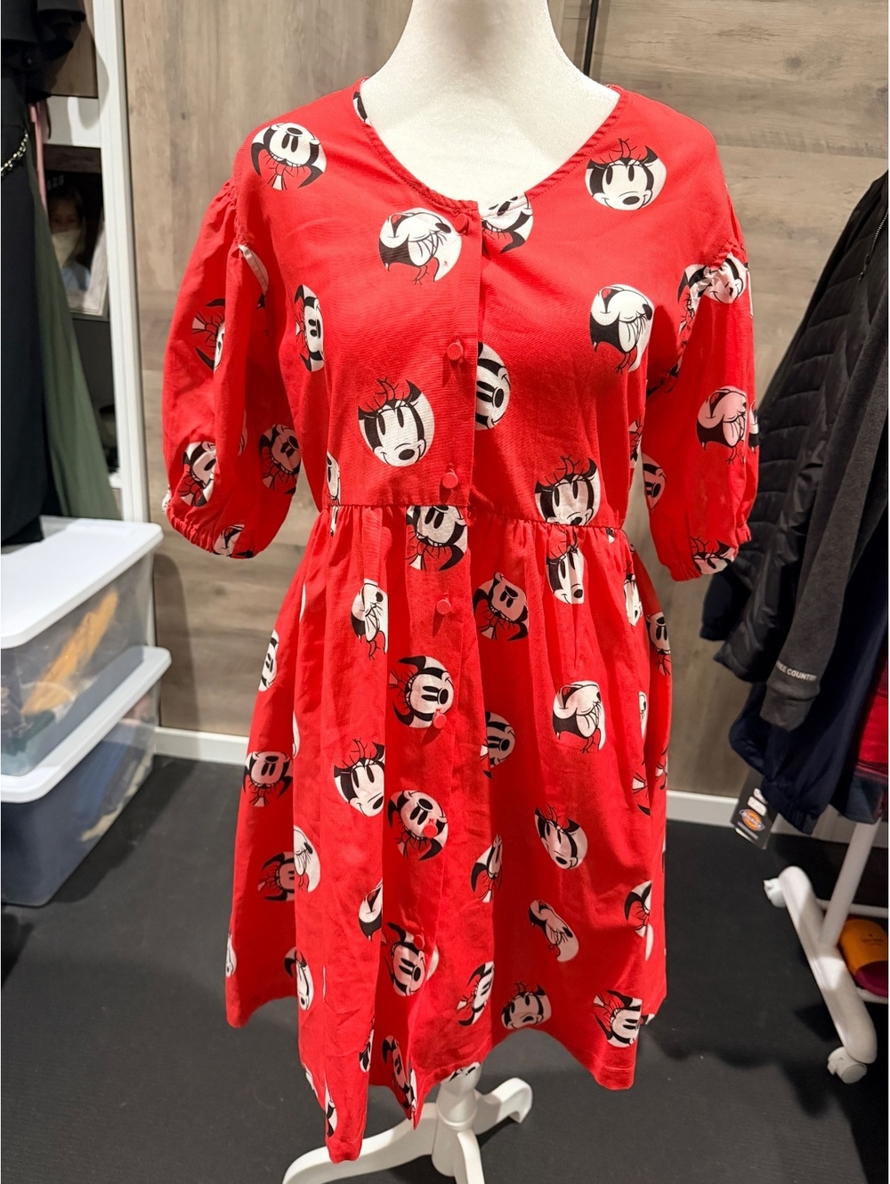Disney Cakeworthy Red Minnie Mouse Print Button-Front Dress Size Small